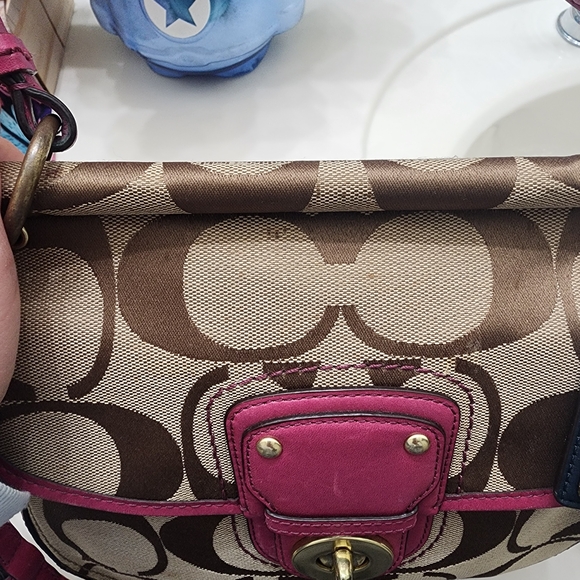 Coach Brown and Pink Signature Bag - Picture 3 of 10